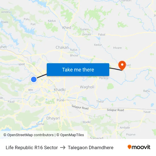 लाइफ रिपब्लिक आर16 सेक्टर to तालेगाव धामधेरे map