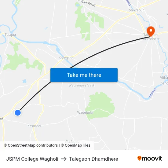 जेएसपीएम कॉलेज वाघोली to तालेगाव धामधेरे map