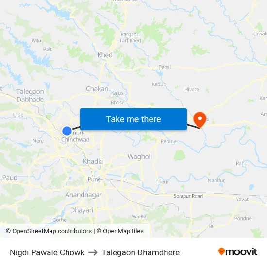 निगडी पवळे चौक to तालेगाव धामधेरे map