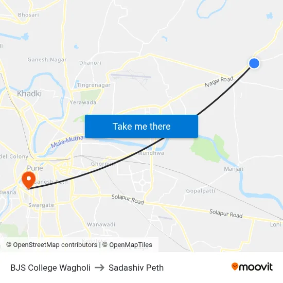 BJS College Wagholi to Sadashiv Peth map