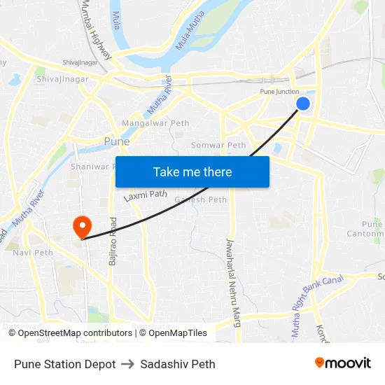 Pune Station Depot to Sadashiv Peth map