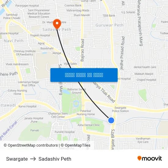 Swargate to Sadashiv Peth map