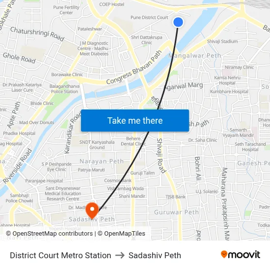 District Court Metro Station to Sadashiv Peth map