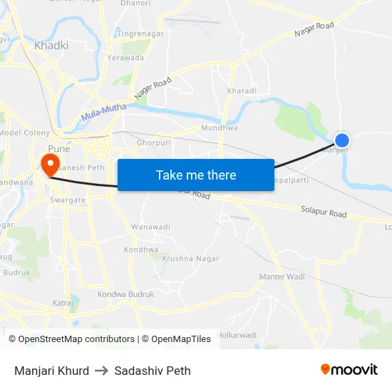 Manjari Khurd to Sadashiv Peth map