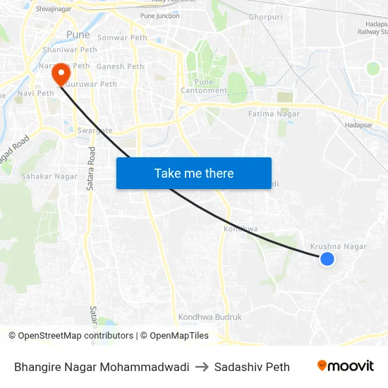 भांगिरे नगर मोहम्मदवाड़ी to सदाशिव पेठ map