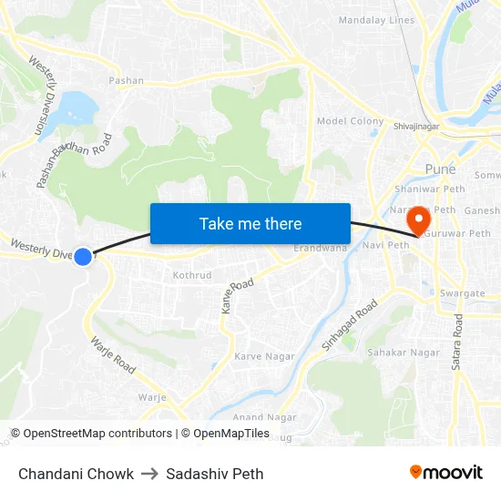 Chandani Chowk to Sadashiv Peth map