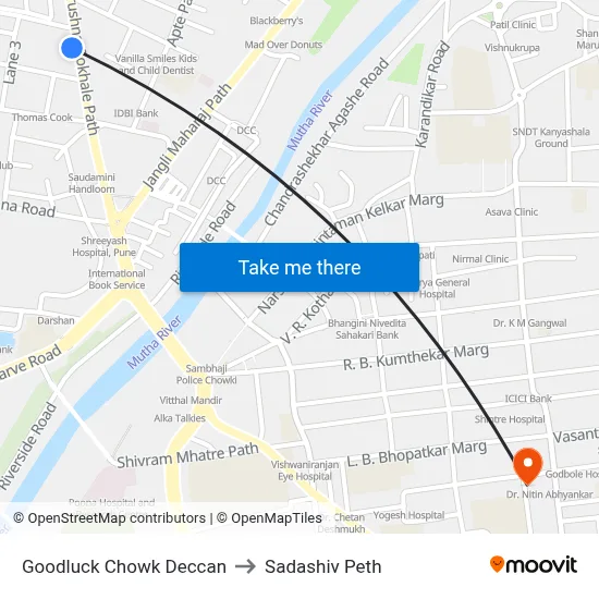 Goodluck Chowk Deccan to Sadashiv Peth map