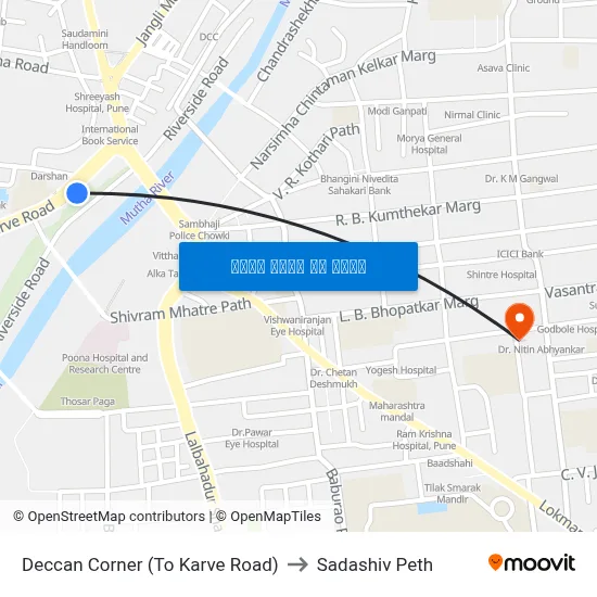 डेक्कन कॉर्नर (कर्वे रोड की ओर) to सदाशिव पेठ map