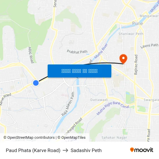 पौड फाटा (कर्वे रोड) to सदाशिव पेठ map