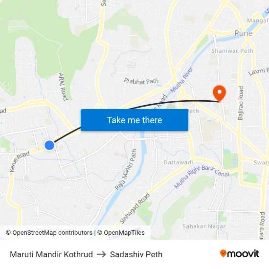 मारुति मंदिर कोथरूड to सदाशिव पेठ map