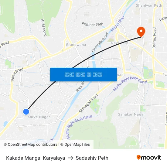 काकड़े मंगल कार्यालय to सदाशिव पेठ map