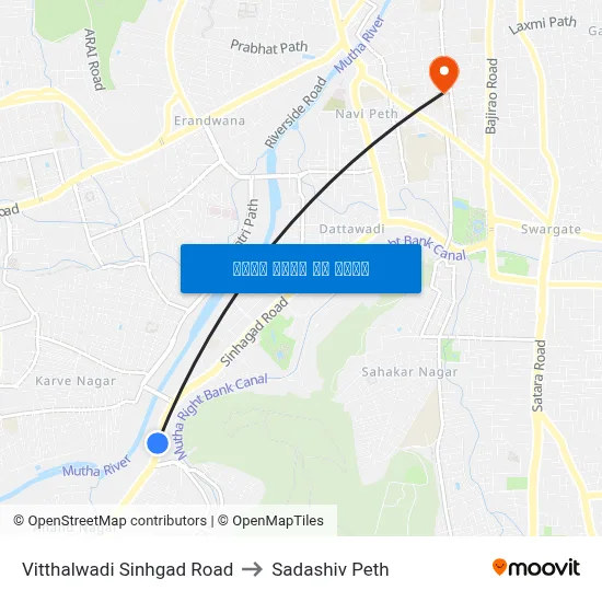 विठ्ठलवाडी सिंहगड रोड to सदाशिव पेठ map