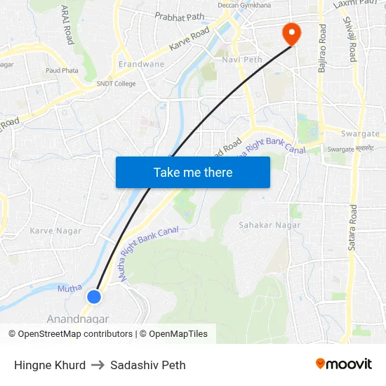हिंगणे खुर्द to सदाशिव पेठ map