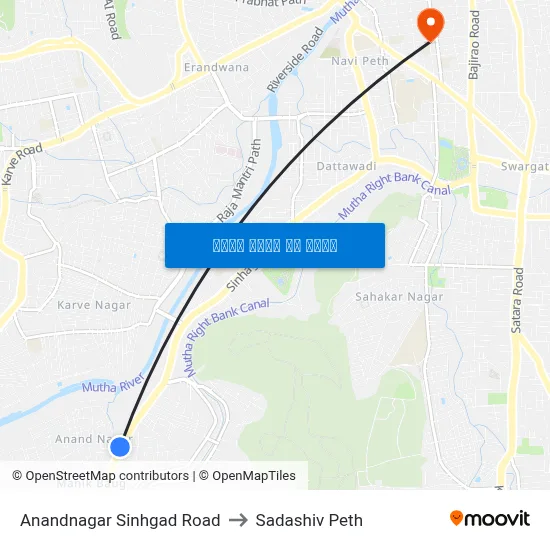 आनंदनगर सिंहगड रोड to सदाशिव पेठ map