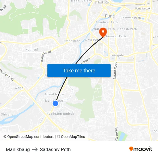 Manikbaug to Sadashiv Peth map