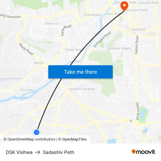 DSK Vishwa to Sadashiv Peth map
