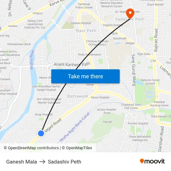 Ganesh Mala to Sadashiv Peth map