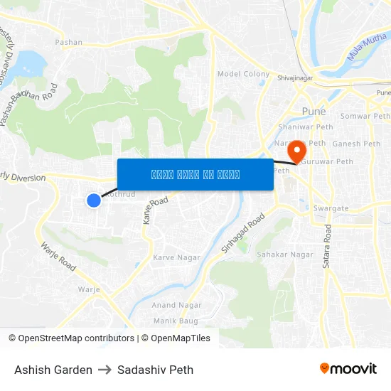 Ashish Garden to Sadashiv Peth map