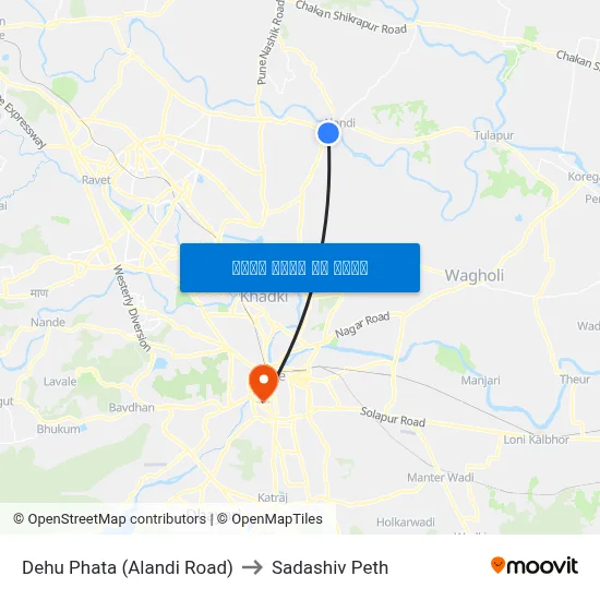 देहू फाटा (आळंदी रोड) to सदाशिव पेठ map