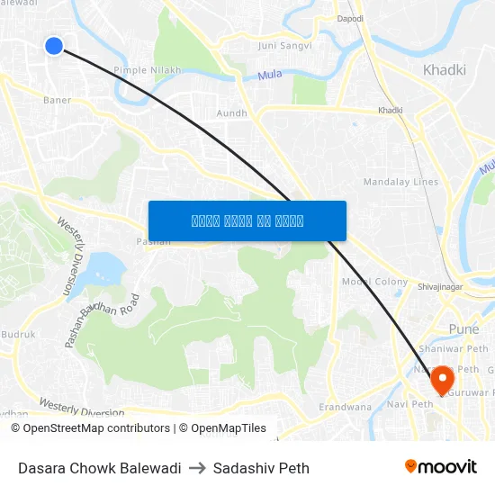 दशहरा चौक बालेवाड़ी to सदाशिव पेठ map