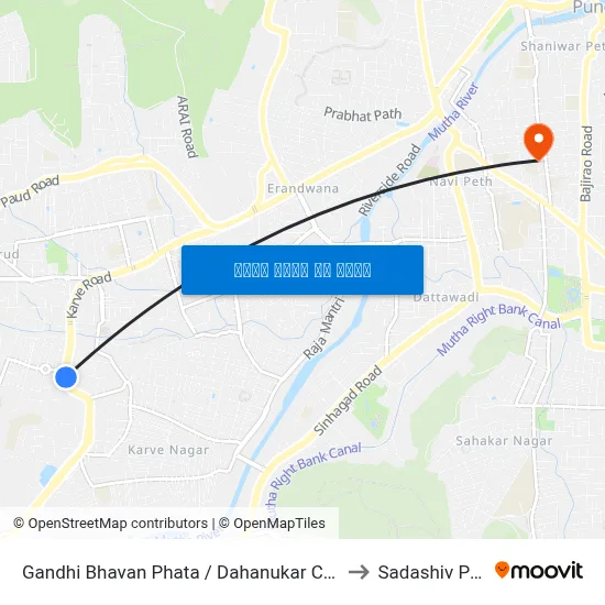 गांधी भवन फाटा / दहानुकर कॉलोनी to सदाशिव पेठ map