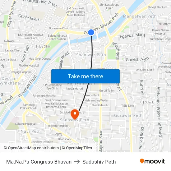 Ma.Na.Pa Congress Bhavan to Sadashiv Peth map