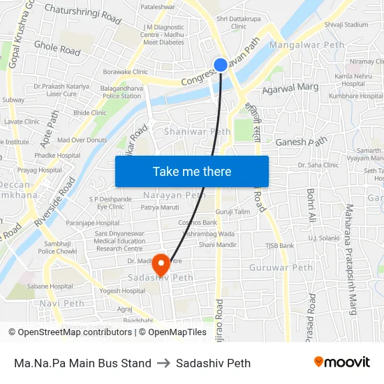 म.न.पा मुख्य बस स्टैंड to सदाशिव पेठ map