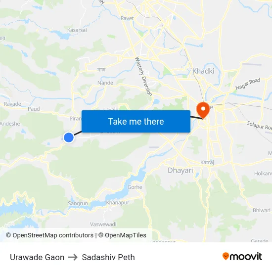 उरवडे गाव to सदाशिव पेठ map