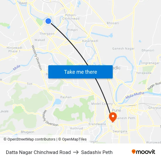 दत्त नगर चिंचवड रोड to सदाशिव पेठ map