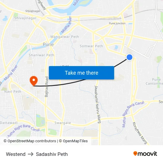 Westend to Sadashiv Peth map