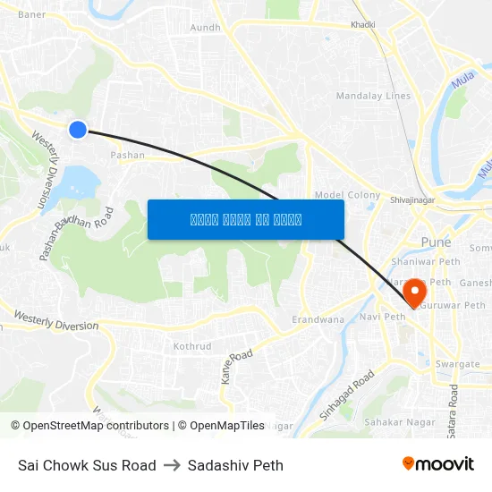 साई चौक सूस रोड to सदाशिव पेठ map