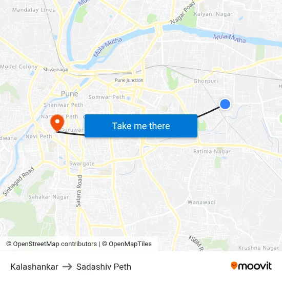 कलाशंकर to सदाशिव पेठ map