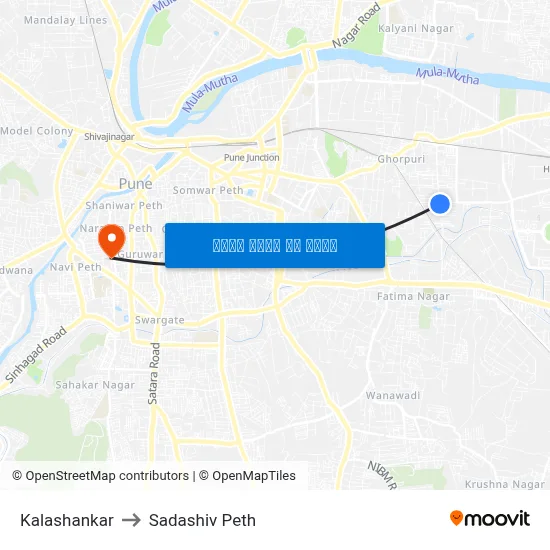 कलाशंकर to सदाशिव पेठ map