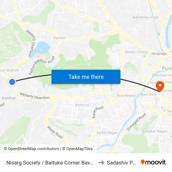निसर्ग सोसायटी / बाल्टुका कॉर्नर बावधन to सदाशिव पेठ map