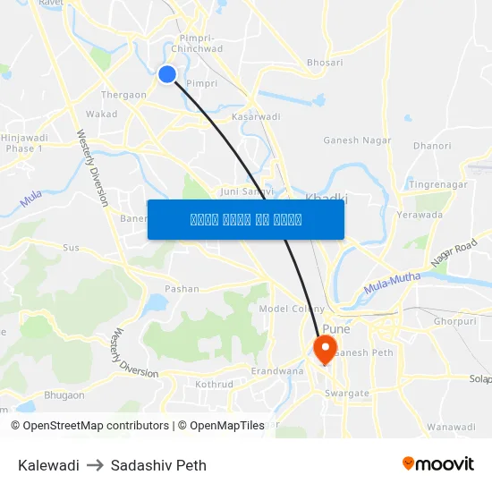 कालेवाड़ी to सदाशिव पेठ map