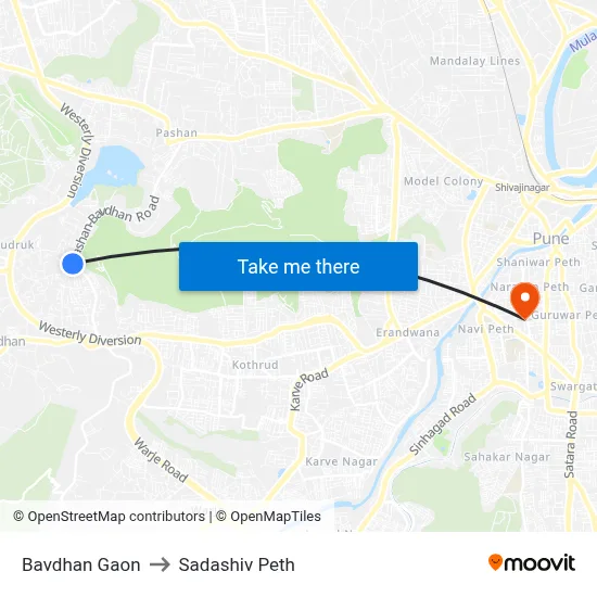 बावधन गाव to सदाशिव पेठ map