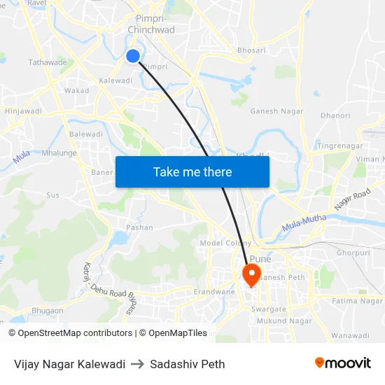 Vijay Nagar Kalewadi to सदाशिव पेठ map