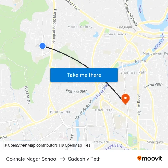 गोखले नगर स्कूल to सदाशिव पेठ map