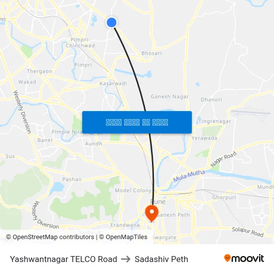 यशवंतनगर टेल्को रोड to सदाशिव पेठ map