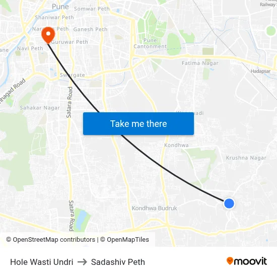 Hole Wasti Undri to सदाशिव पेठ map