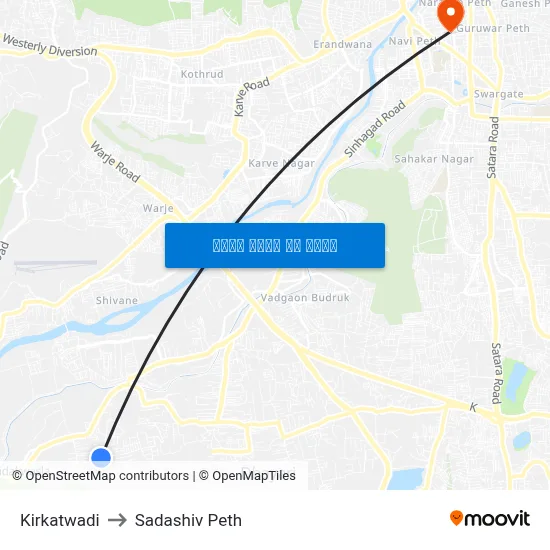 Kirkatwadi to Sadashiv Peth map