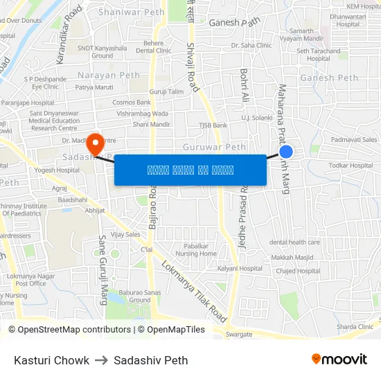 कस्तूरी चौक to सदाशिव पेठ map