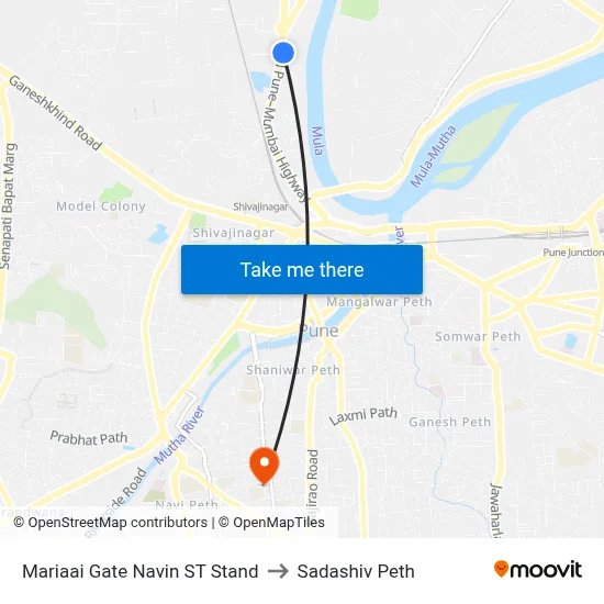 Mariaai Gate Navin ST Stand to Sadashiv Peth map