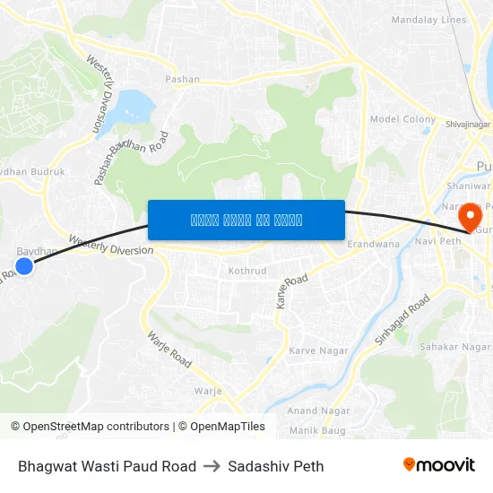 भगवत वस्ती पौड रोड to सदाशिव पेठ map