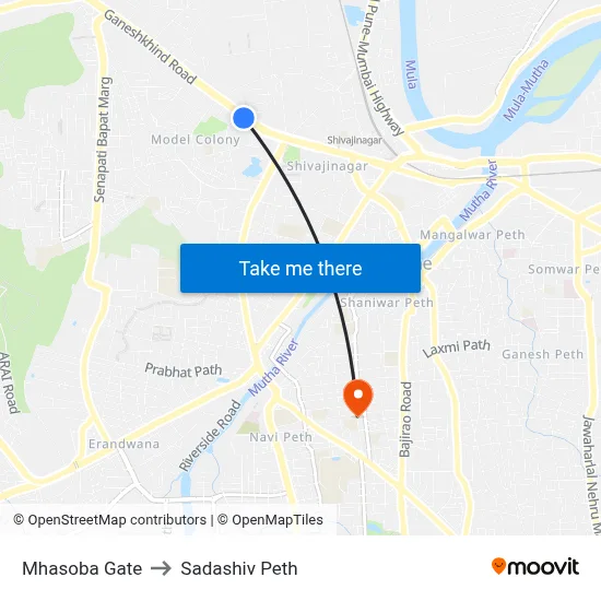 Mhasoba Gate to Sadashiv Peth map