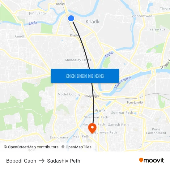 बोपोडी गांव to सदाशिव पेठ map