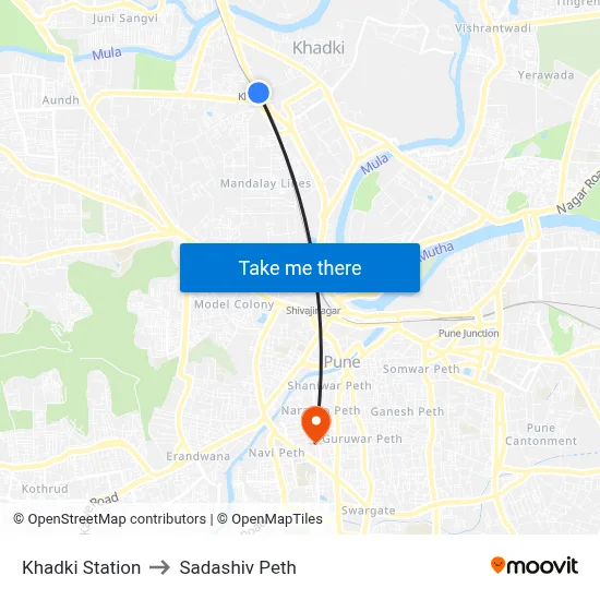 Khadki Station to Sadashiv Peth map