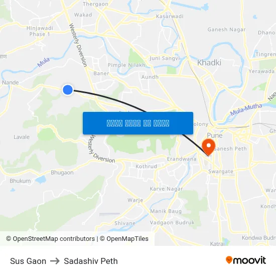 सूस गाव to सदाशिव पेठ map
