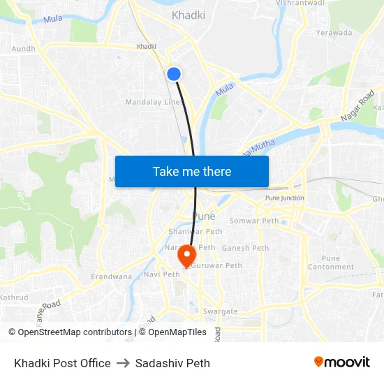 Khadki Post Office to Sadashiv Peth map