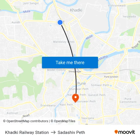 खड़की रेलवे स्टेशन to सदाशिव पेठ map